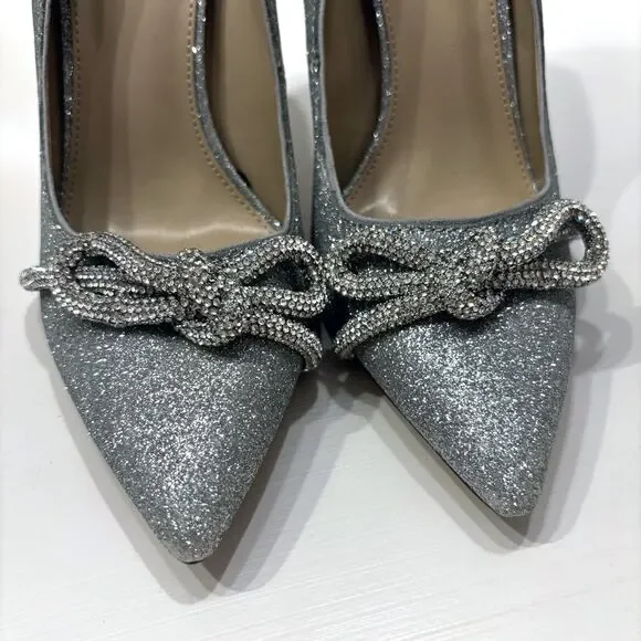 Sam Edelman Deela Embellished High Heel Silver Glitter Pointed Toe Pumps Sz 7.5‎ - Picture 4 of 10